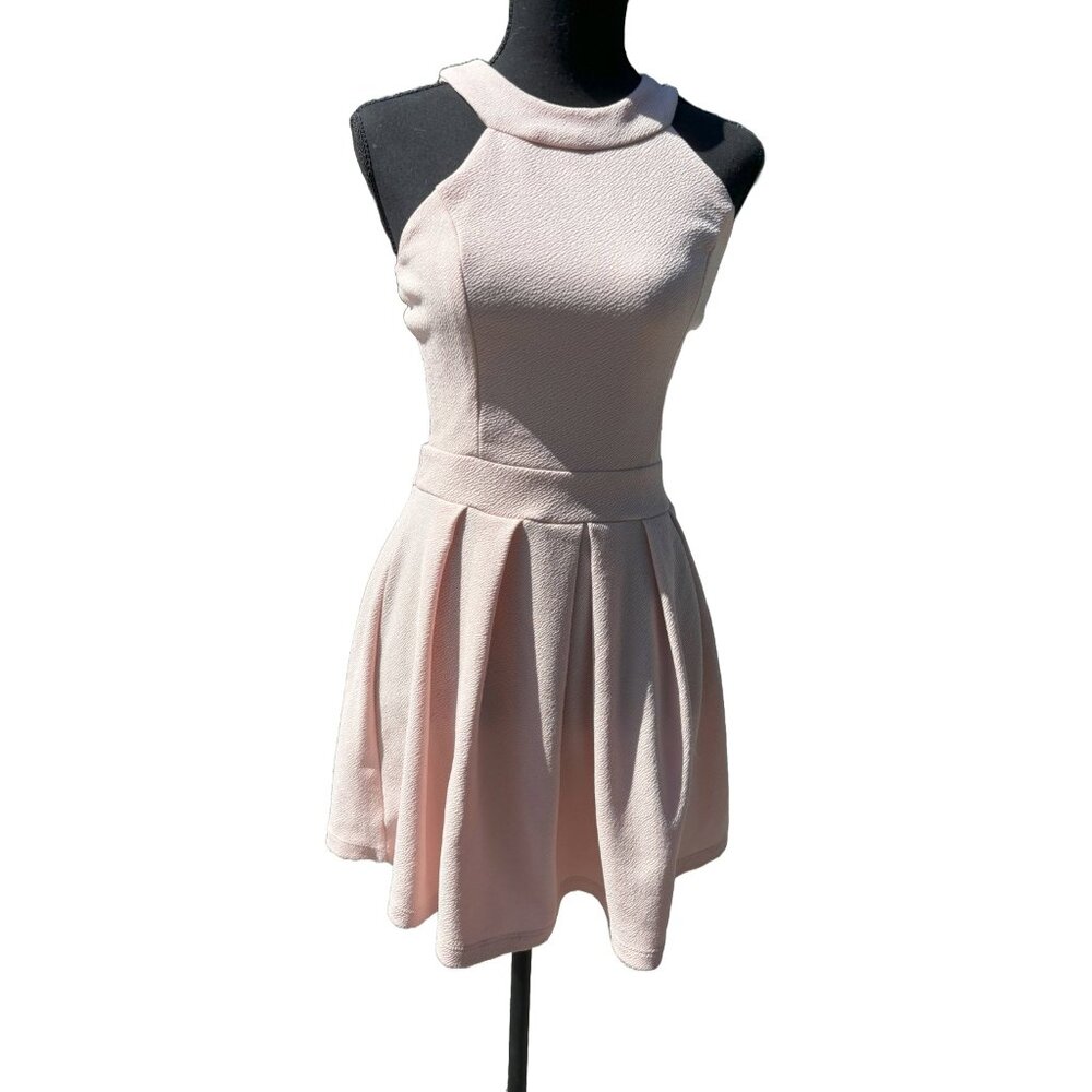 Just Me women's light pink skater fit and flare dress w bow sz M